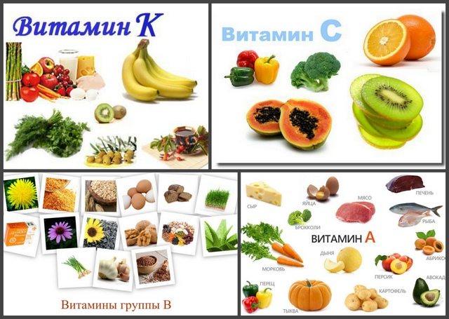 Продукты содержащие витамины С, К, А и группы В Продукты содержащие витамины С, К, А и В