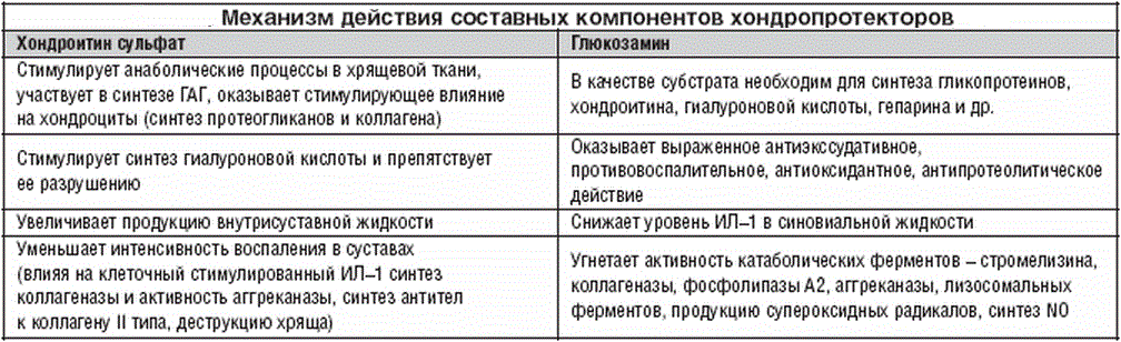 Как воздействуют на организм компоненты хондропроекторов Механизм действия составных компонентов хондропроекторов